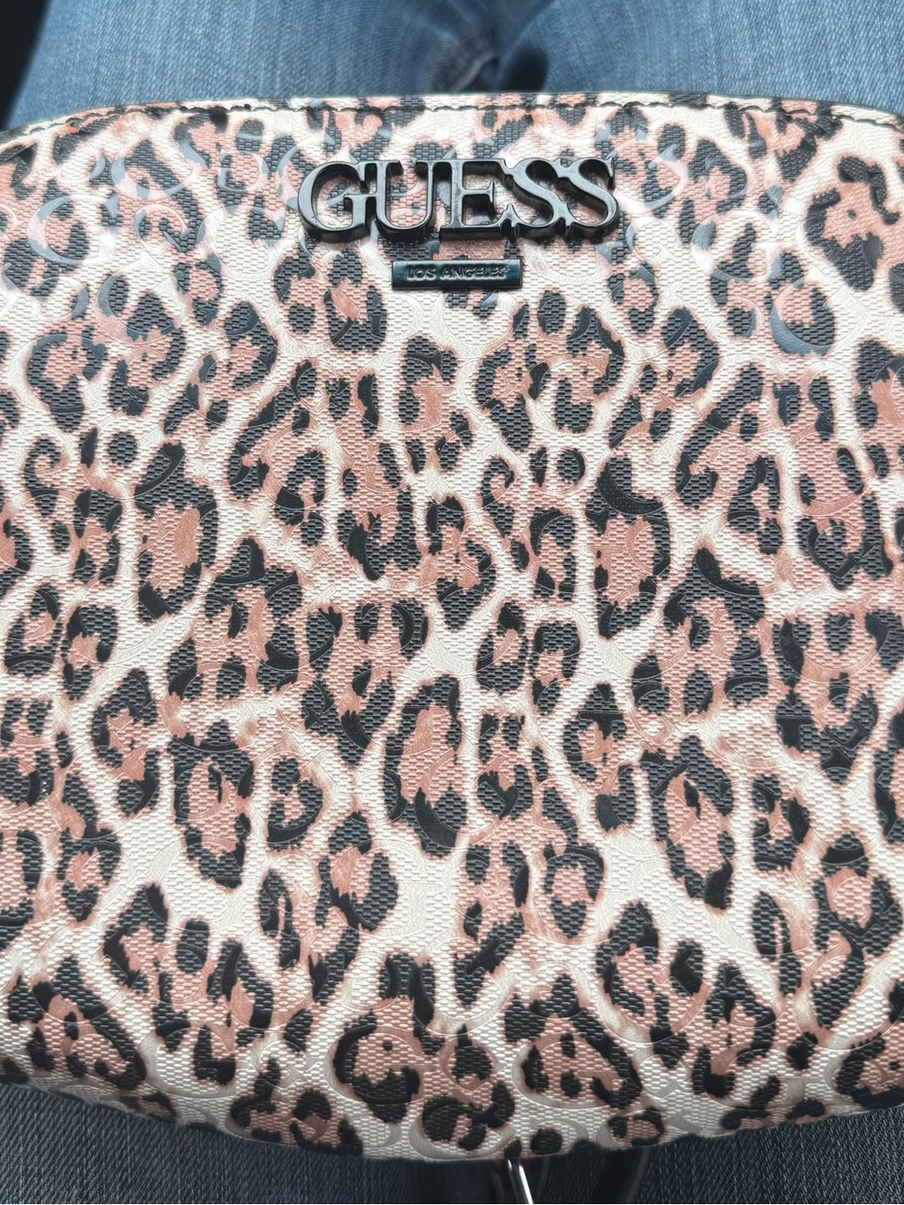 GUESS Pink and Black Leopard Print Crossbody Bag